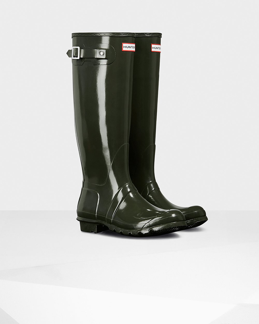 Womens Tall Rain Boots - Hunter Original Gloss (26XHEPRBF) - Dark Olive